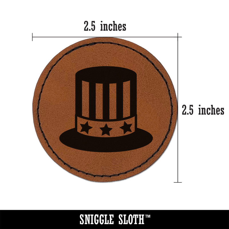 Fourth of July Patriotic Hat Round Iron-On Engraved Faux Leather Patch Applique - 2.5"