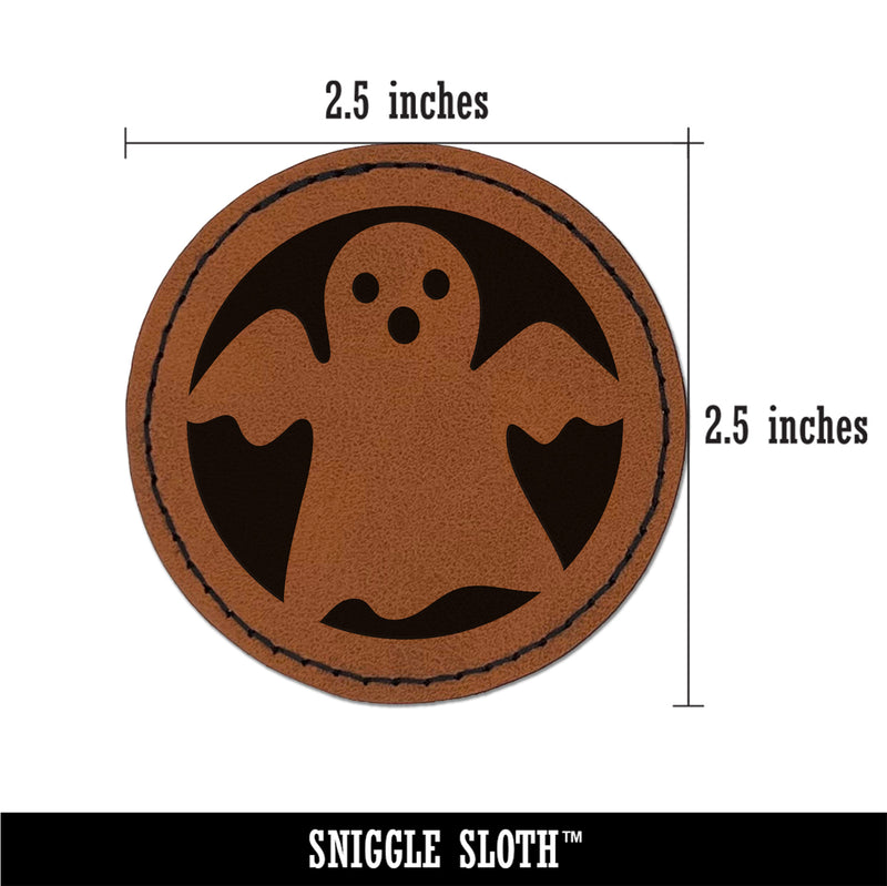 Spooky Halloween Ghost Round Iron-On Engraved Faux Leather Patch Applique - 2.5"