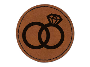 Wedding Rings with Diamond Overlapping Round Iron-On Engraved Faux Leather Patch Applique - 2.5"