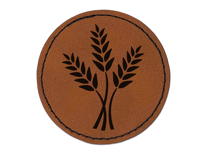 Wheat Stems Bread Baking Round Iron-On Engraved Faux Leather Patch Applique - 2.5"