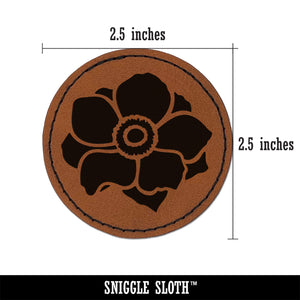 Anemone Flower Round Iron-On Engraved Faux Leather Patch Applique - 2.5"