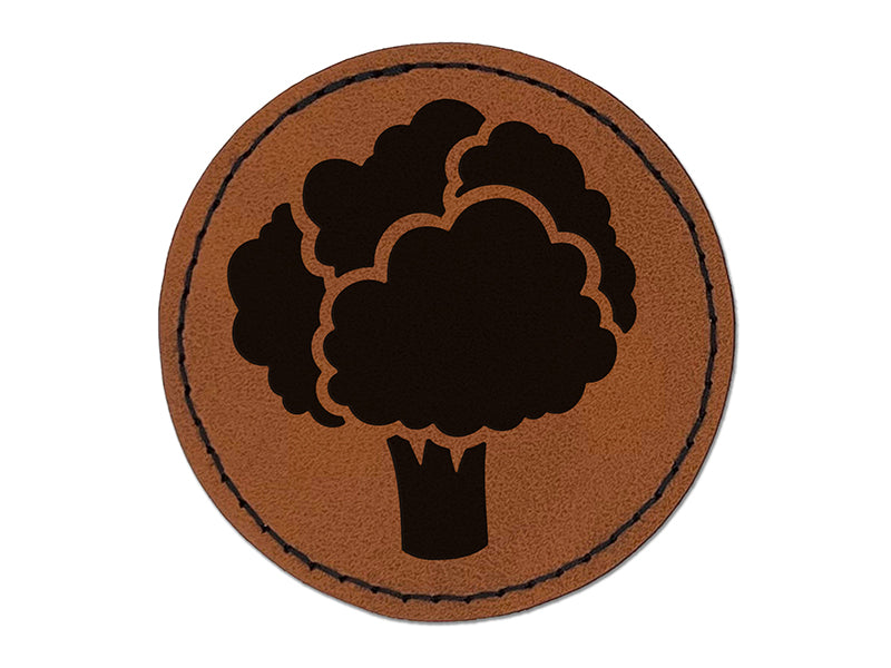 Broccoli Garden Vegetable Round Iron-On Engraved Faux Leather Patch Applique - 2.5"