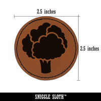 Broccoli Garden Vegetable Round Iron-On Engraved Faux Leather Patch Applique - 2.5"