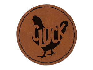 Chicken Hen Cluck Farm Animal Round Iron-On Engraved Faux Leather Patch Applique - 2.5"