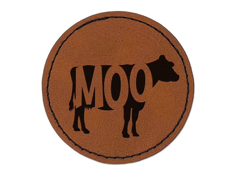 Cow Moo Farm Animal Round Iron-On Engraved Faux Leather Patch Applique - 2.5"