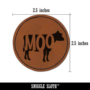 Cow Moo Farm Animal Round Iron-On Engraved Faux Leather Patch Applique - 2.5"