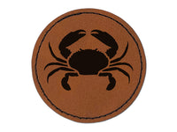 Crab Beach Ocean Round Iron-On Engraved Faux Leather Patch Applique - 2.5"