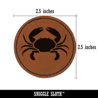 Crab Beach Ocean Round Iron-On Engraved Faux Leather Patch Applique - 2.5"