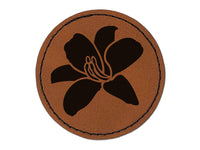 Daylily Lily Flower Round Iron-On Engraved Faux Leather Patch Applique - 2.5"