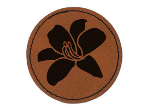 Daylily Lily Flower Round Iron-On Engraved Faux Leather Patch Applique - 2.5"