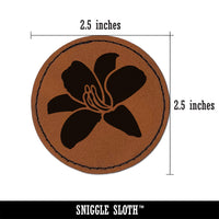 Daylily Lily Flower Round Iron-On Engraved Faux Leather Patch Applique - 2.5"