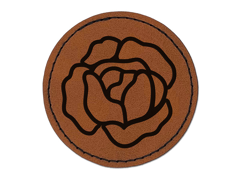 Head of Lettuce Garden Vegetable Round Iron-On Engraved Faux Leather Patch Applique - 2.5"