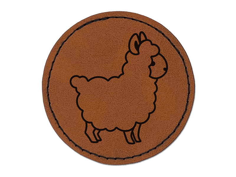 Llama Alpaca Chibi Round Iron-On Engraved Faux Leather Patch Applique - 2.5"