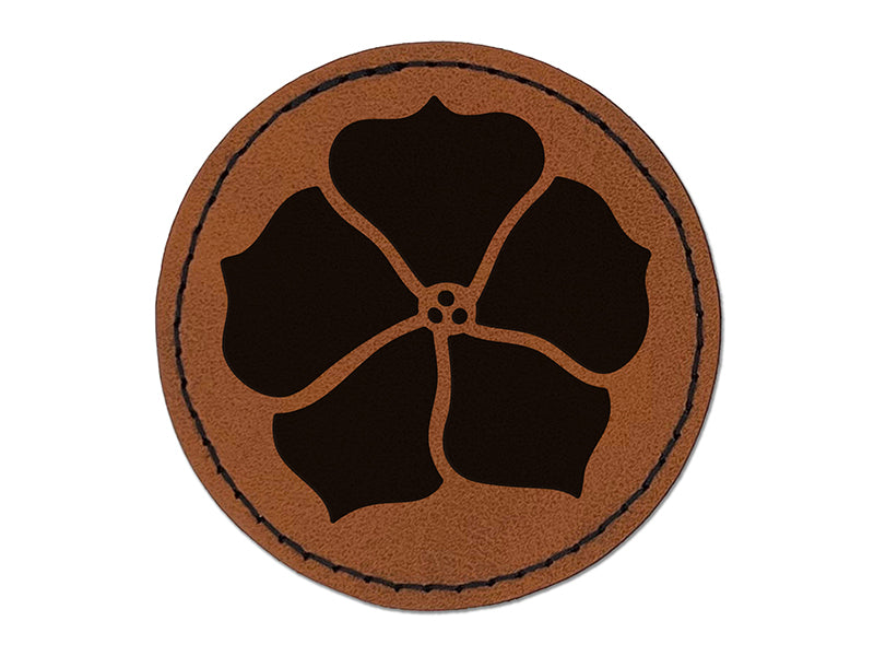 Petunia Annual Flower Round Iron-On Engraved Faux Leather Patch Applique - 2.5"