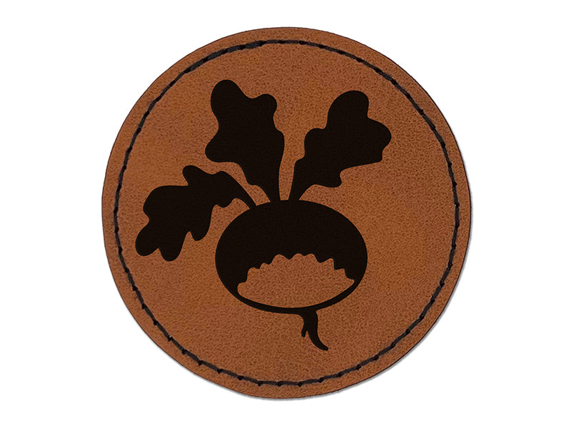 Radish Garden Vegetable Round Iron-On Engraved Faux Leather Patch Applique - 2.5"