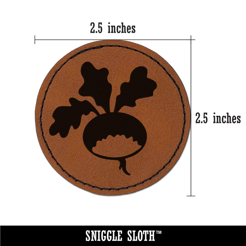 Radish Garden Vegetable Round Iron-On Engraved Faux Leather Patch Applique - 2.5"