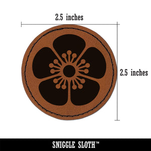 Single Cherry Blossom Flower Round Iron-On Engraved Faux Leather Patch Applique - 2.5"