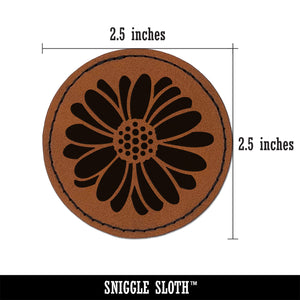 Single Daisy Flower Round Iron-On Engraved Faux Leather Patch Applique - 2.5"