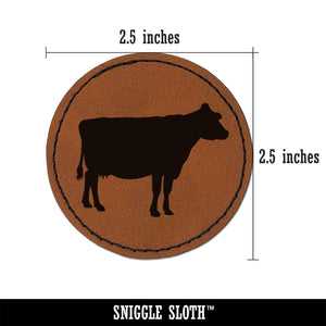Solid Cow Farm Animal Round Iron-On Engraved Faux Leather Patch Applique - 2.5"