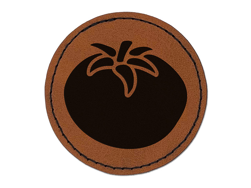 Tomato Garden Fruit Round Iron-On Engraved Faux Leather Patch Applique - 2.5"