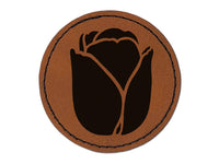 Tulip Flower Round Iron-On Engraved Faux Leather Patch Applique - 2.5"