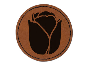 Tulip Flower Round Iron-On Engraved Faux Leather Patch Applique - 2.5"