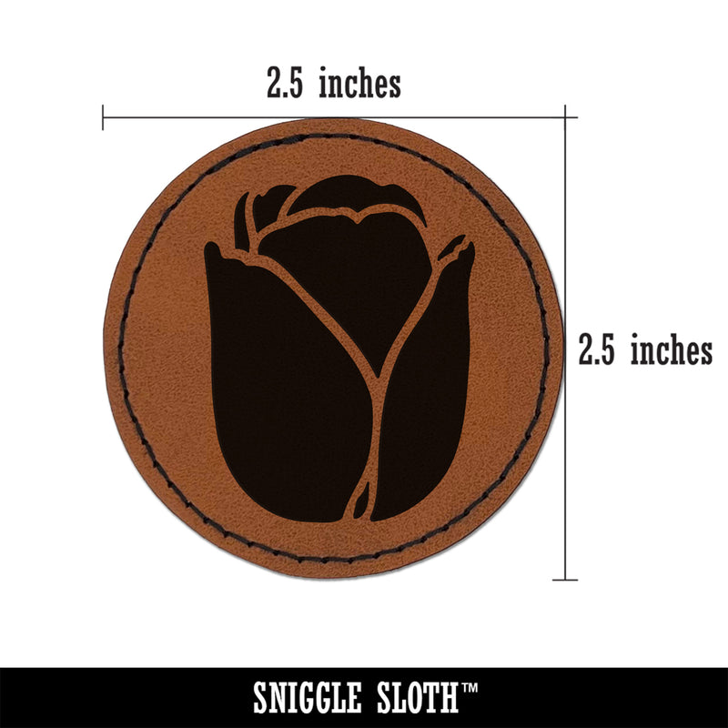 Tulip Flower Round Iron-On Engraved Faux Leather Patch Applique - 2.5"