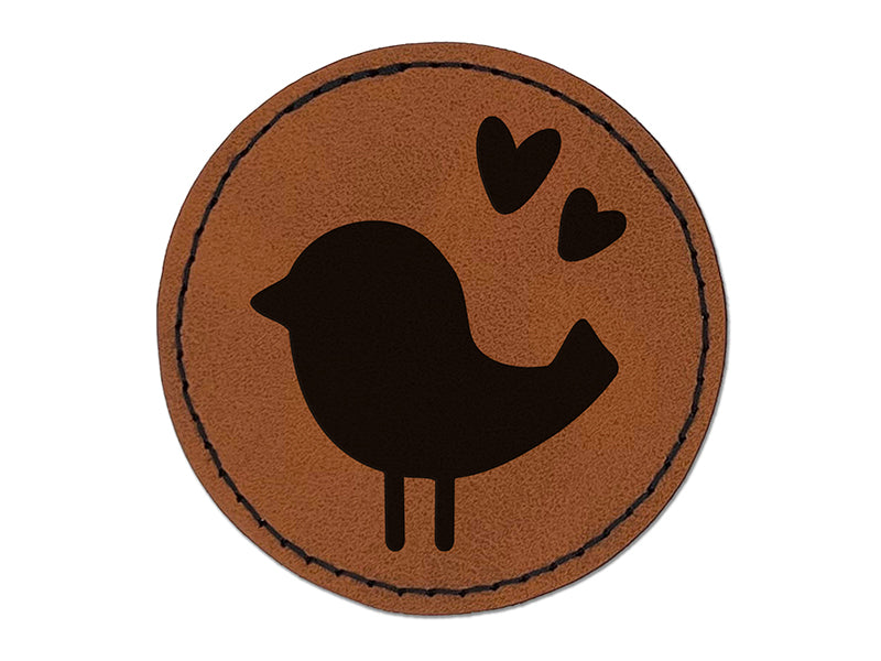 Baby Chick Bird with Hearts Spring Summer Round Iron-On Engraved Faux Leather Patch Applique - 2.5"