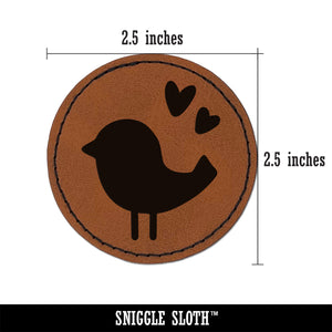 Baby Chick Bird with Hearts Spring Summer Round Iron-On Engraved Faux Leather Patch Applique - 2.5"