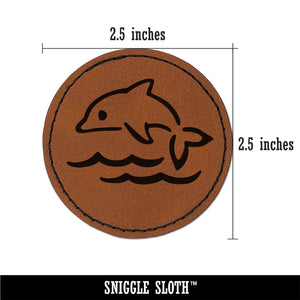 Fun Jumping Dolphin Ocean Waves Round Iron-On Engraved Faux Leather Patch Applique - 2.5"