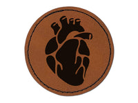 Realistic Heart Four Chambers Anatomy Biology Love Science Round Iron-On Engraved Faux Leather Patch Applique - 2.5"