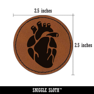 Realistic Heart Four Chambers Anatomy Biology Love Science Round Iron-On Engraved Faux Leather Patch Applique - 2.5"