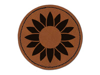 Summer Sunflower Monogram Center Round Iron-On Engraved Faux Leather Patch Applique - 2.5"