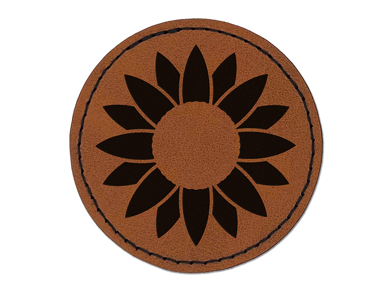 Summer Sunflower Monogram Center Round Iron-On Engraved Faux Leather Patch Applique - 2.5"