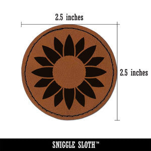 Summer Sunflower Monogram Center Round Iron-On Engraved Faux Leather Patch Applique - 2.5"