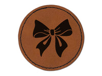 Sweet Bow Gift Presents Birthday Anniversary Christmas Round Iron-On Engraved Faux Leather Patch Applique - 2.5"