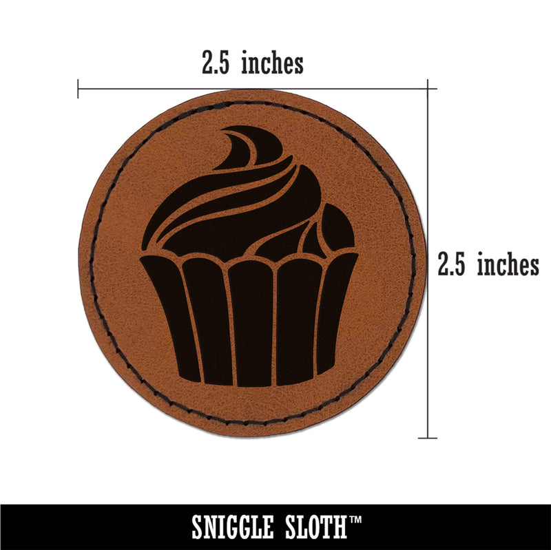 Yummy Sweet Cupcake Birthday Anniversary Celebration Round Iron-On Engraved Faux Leather Patch Applique - 2.5"