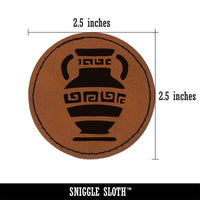 Ancient Greek Pottery Vase Round Iron-On Engraved Faux Leather Patch Applique - 2.5"