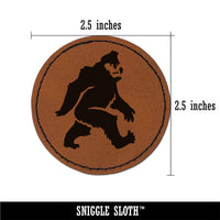 Bigfoot Sasquatch Mythical Creature Cryptid Walking Round Iron-On Engraved Faux Leather Patch Applique - 2.5"