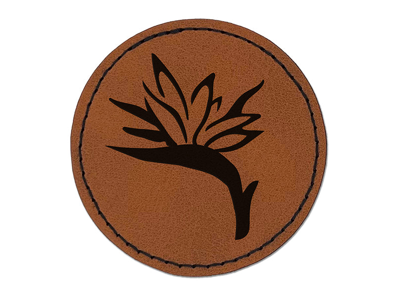 Bird of Paradise Tropical Flower Flora Round Iron-On Engraved Faux Leather Patch Applique - 2.5"