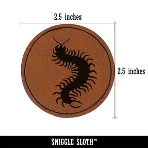 Creepy Crawley Centipede Bug Round Iron-On Engraved Faux Leather Patch Applique - 2.5"