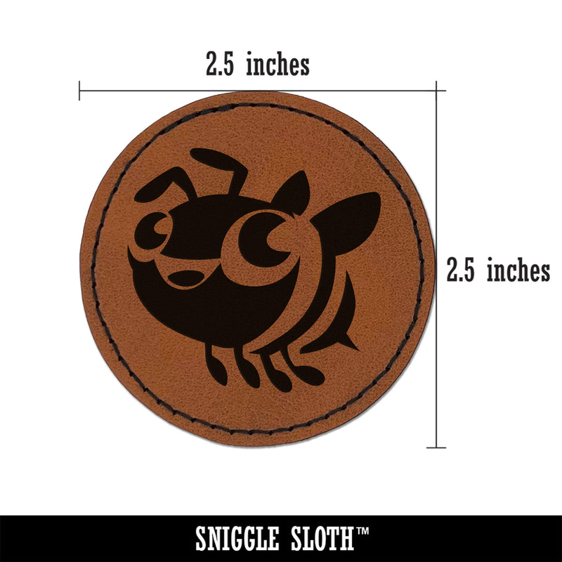 Cute Cartoon Honey Bee Bumblebee Round Iron-On Engraved Faux Leather Patch Applique - 2.5"