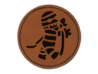 Cute Mummy Egyptian Monster Wrapped in Bandages Halloween Round Iron-On Engraved Faux Leather Patch Applique - 2.5"