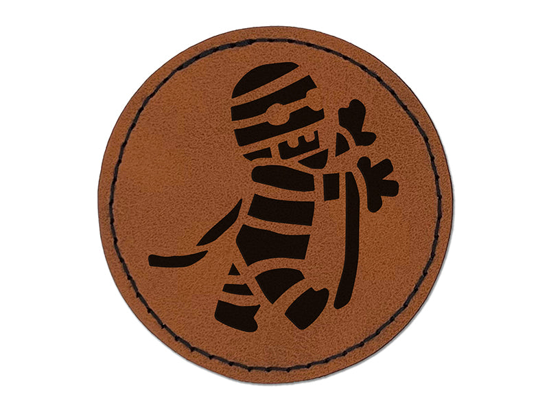 Cute Mummy Egyptian Monster Wrapped in Bandages Halloween Round Iron-On Engraved Faux Leather Patch Applique - 2.5"