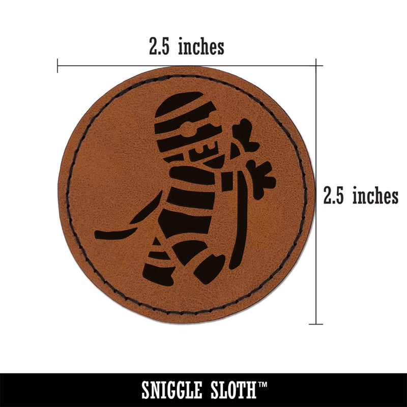 Cute Mummy Egyptian Monster Wrapped in Bandages Halloween Round Iron-On Engraved Faux Leather Patch Applique - 2.5"