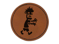 Cute Zombie Monster Undead Walking Halloween Round Iron-On Engraved Faux Leather Patch Applique - 2.5"