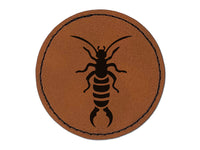 Earwig Insect Bug with Pincer Tail Round Iron-On Engraved Faux Leather Patch Applique - 2.5"