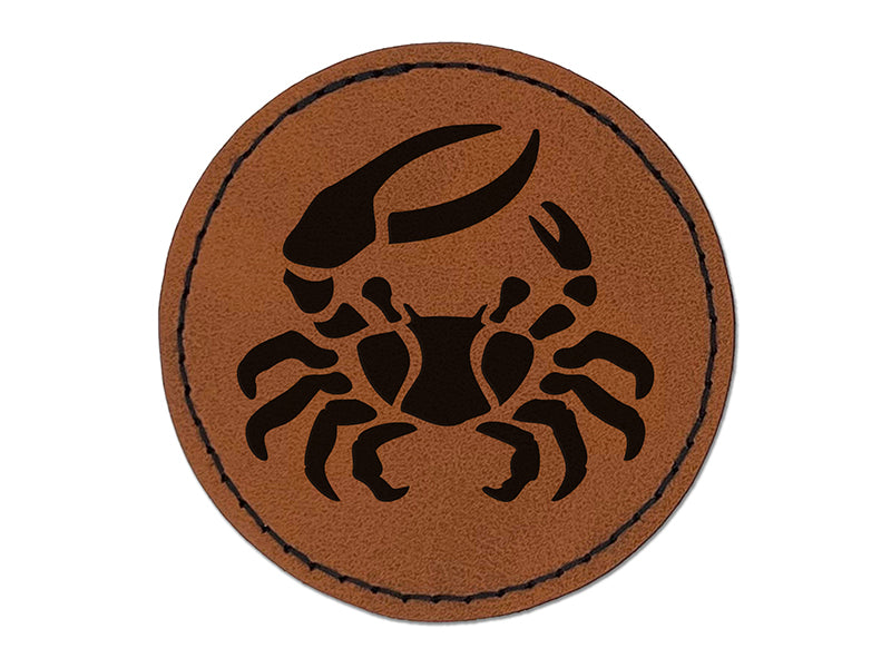 Fiddler Crab Crustacean with Large Claw Round Iron-On Engraved Faux Leather Patch Applique - 2.5"