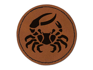 Fiddler Crab Crustacean with Large Claw Round Iron-On Engraved Faux Leather Patch Applique - 2.5"