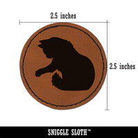 Fluffy Cat Kitten Hitting Something with Paw Claw Round Iron-On Engraved Faux Leather Patch Applique - 2.5"
